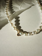 Rice pearl necklace + lab diamond charm
